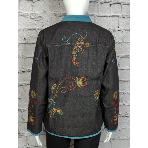 Denim & Co Vintage Embroidered Denim Jacket Pants Set Small QVC NEW - Picture 6 of 14